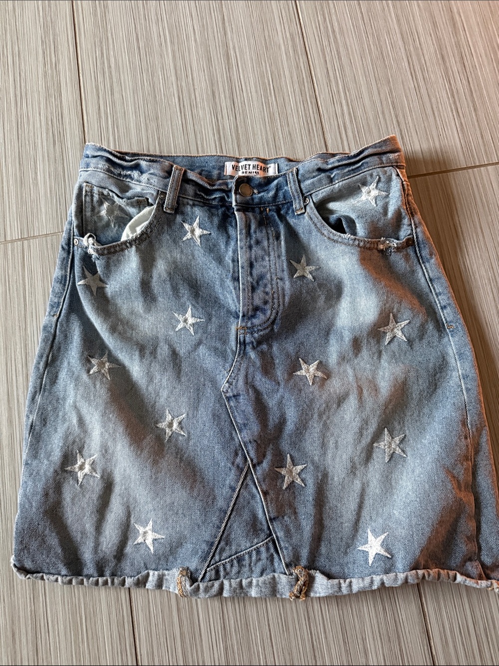 Velvet Heart Light Blue Star Embroidered Denim Mini Skirt